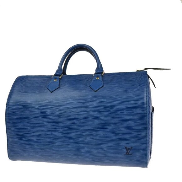 LOUIS VUITTON LV Logo Speedy 35 Travel Hand Bag Epi Leather Blue M42995 79RF426 - Picture 1 of 16